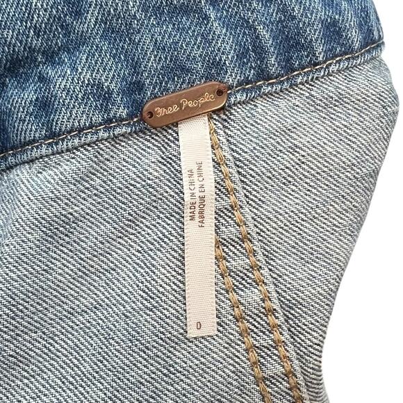 Free People Louise Denim Skirtall Overall Dress Medium Wash Blue Size 0 - Picture 11 of 13